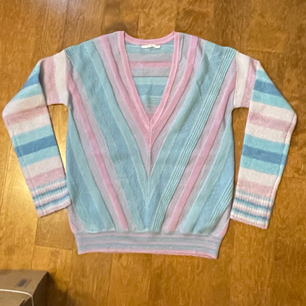 Tularose Kinsley Striped V-Neck Sweater Pink Blue - Picture 13 of 15